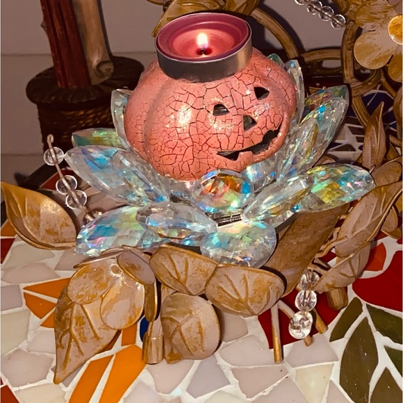 PartyLite Vintage 3+1 Candle Holder Centerpiece-Metal Leaves&Flowers, Beads&Gems - Picture 17 of 17